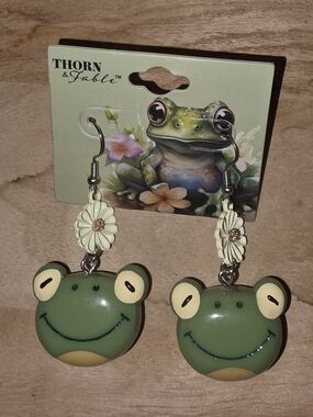 Thorn & Fable Green Frog Dangle Earrings